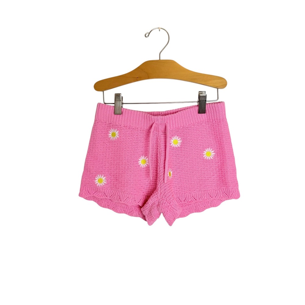 Old Navy Girls Pink Knit Daisy Floral Sweater Shorts Size S 6 Drawstring Cotton